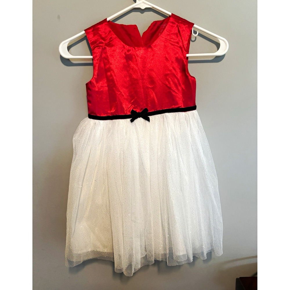 Nanette Kids Girls 5 Red/White Tulle Fit & Flare Sleeveless V-Neck Bow Dress